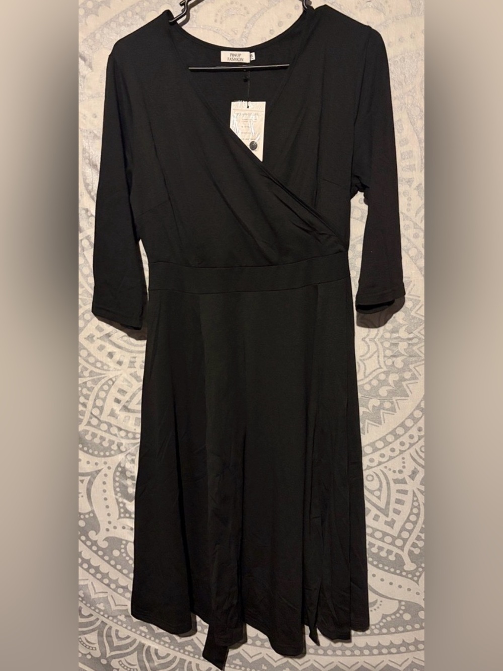 🖤 NWT Pinup Fashion Black Faux Wrap Midi Dress | Size 14W 🖤